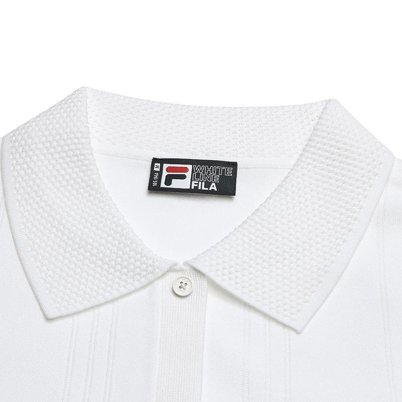 FILA HERITAGE Fashion Minimalist Classic Retro Elegant Versatile Comfortable Woven Short Sleeve Knit Top Women Cloud White F11W628412FWT