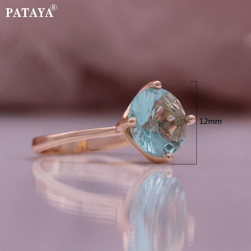 PATAYA Rose Gold Color Inlaid Blue Color Round Artificial Zircon Earring Ring Combination Sets