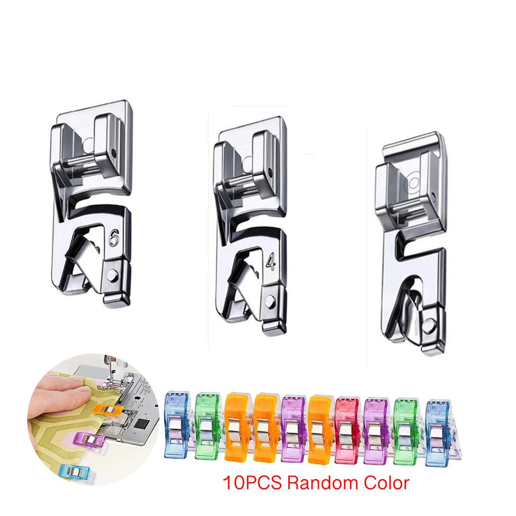 Narrow/Wide Rolled Hem Presser Foot Hemming Foot Kit With Sewing Clips 4/8'', 6/8'', 8/8'' Sewing Rolled Hemmer Presser Foot