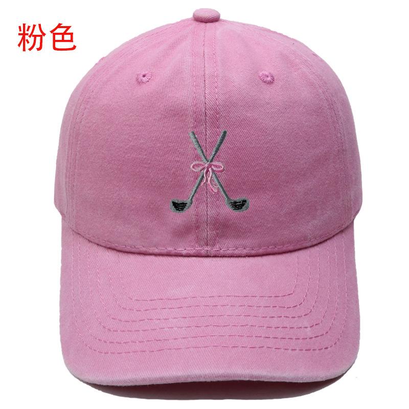 Golf Bow Embroidery Washed Retro Baseball Men's and Women's Leisure Outdoor Sports Shade Cap