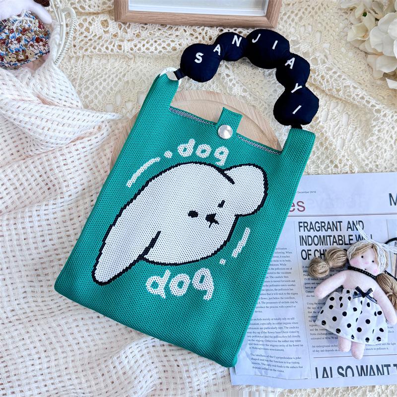 Ins Original Knitted Mobile Phone Bag, Convenient Storage, Student Cute Cartoon Messenger Bag