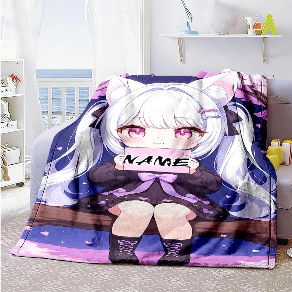 Anime Girl Customize Your Name Blanket Throw Customizable Blanket Comfortable Suitable for Couch Living Room Picnics Office Ideal for All Seasons