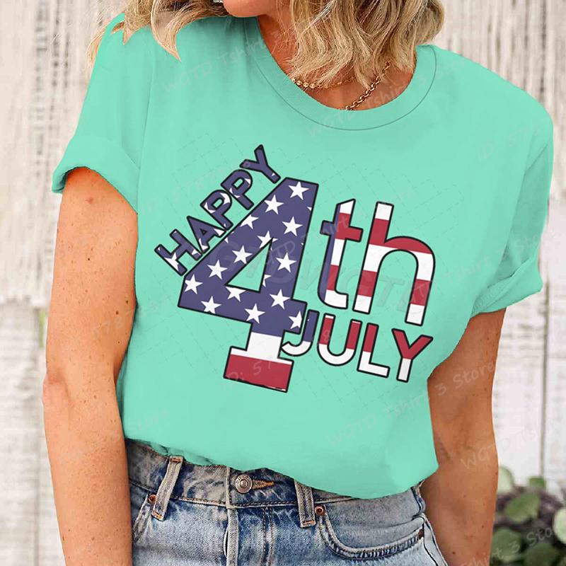 Happy 4th Of July T-Shirts Unabhängigkeitstag T-Shirts Sommer T-Shirt Lässige Kurzarm-T-Shirts Rundhals-Oberteile Damenbekleidung