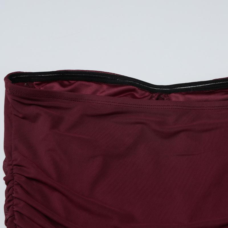 European and American Sexy Mesh Patchwork Slit Strapless Fashionable Slim Fit Dress for Women