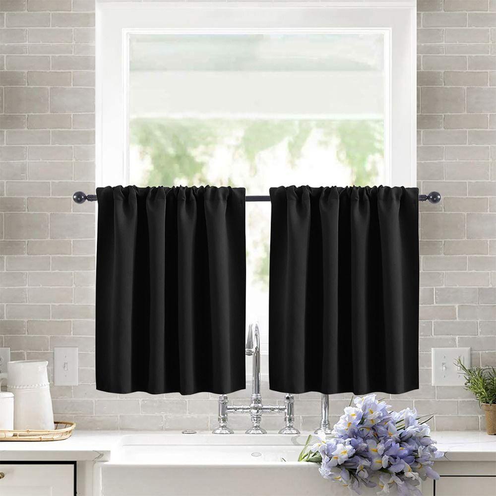 Durable Short Tier Curtains Pure Color Half Window Curtains  for Kitchen Cabinet Basement Campe