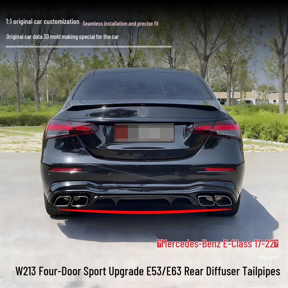 Kompatibilní s Mercedes-Benz třídy E (2017–2022) W213 Čtyřdveřový Sport E53/E63 Zadní difuzér a koncovka výfuku.