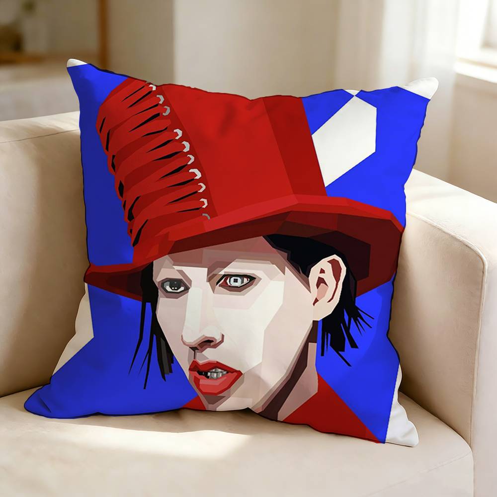 MMarilyn Manson Rock Singer Square DoubleSided Printed Pillow Case Bedroom Bedside Pillow Sofa Cushion Cover