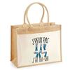 Beach Bag - PLANETEE - Jute with Tai Chi Pocket I Can't - Cotton Printed In France - 43x33 Cm - Shoulder Straps