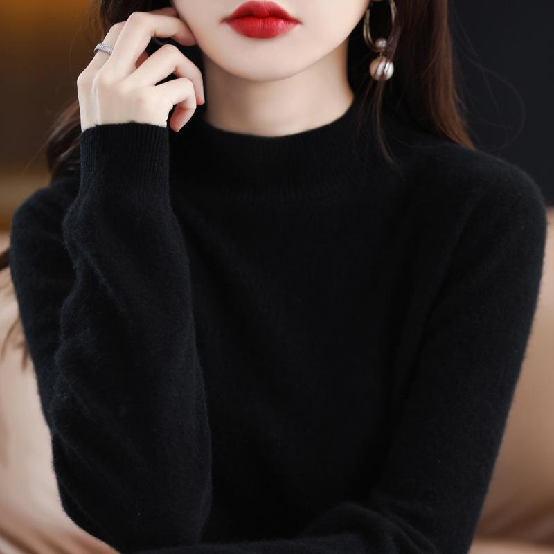 Autumn Winter 100% Wool High-Collar Long Sleeve Loose Knit Sweater Dress