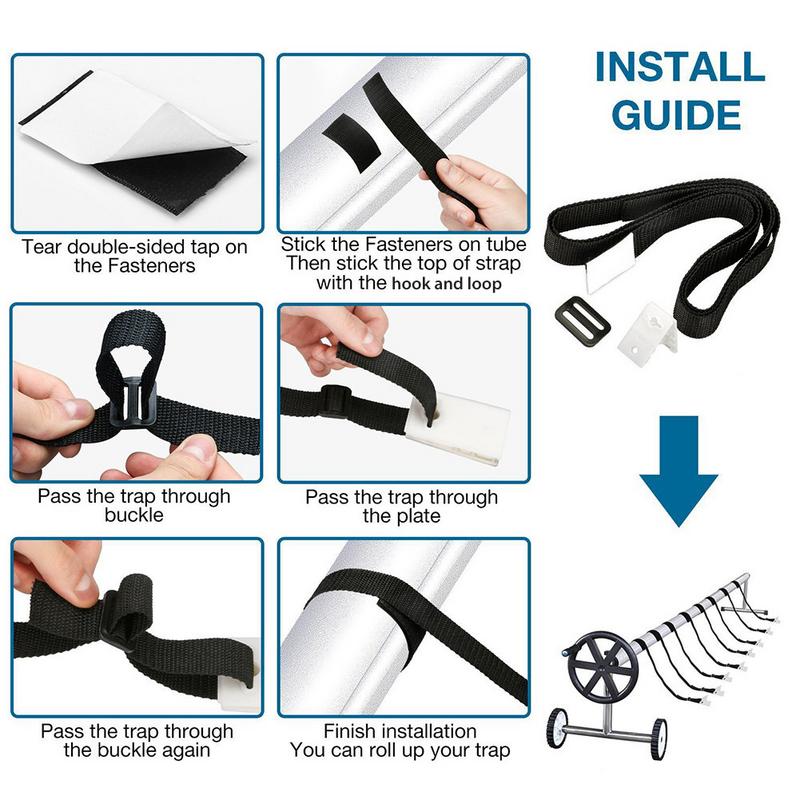 Swimming Pool Cover Reel Set Storage Spool Pool Solar Cover Roller Attachment Strap Clip Kit For Inground Swimming Pools