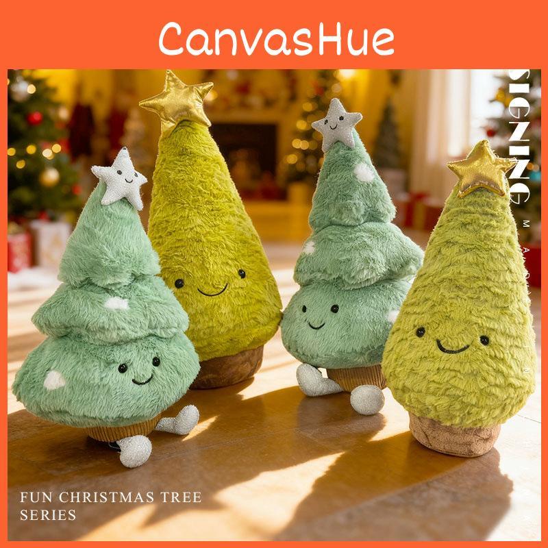 Holiday Christmas Tree Plush Pillow With Soft Short Plush For Kids Room Decor