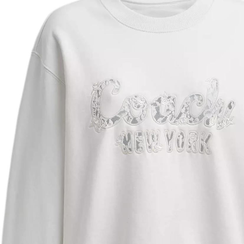 Coach Embroidered Logo Round Neck Sweatshirt Women sweatshirt White CAH59-WHT