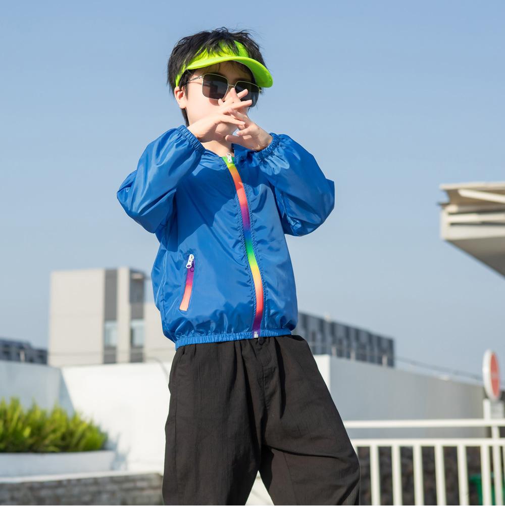 Children's Children's Sunscreen Jacket Boys and Girls Skin Coat Rainbow Hooded Sunscreen Clothing Air Conditioning Shirt