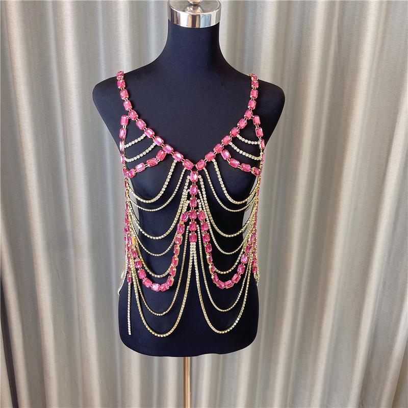 Fashion Sexy Exaggerated Bikini Body Chains Set Ximang Seller in Europe and America Tassel Chest Necklace Panties Red Jewelry