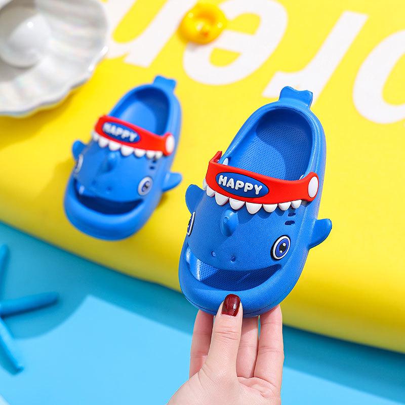 Shark EVA Perforated Summer Sandals for Kids - Non-slip Cartoon Indoor Slippers for Boys and Girls.