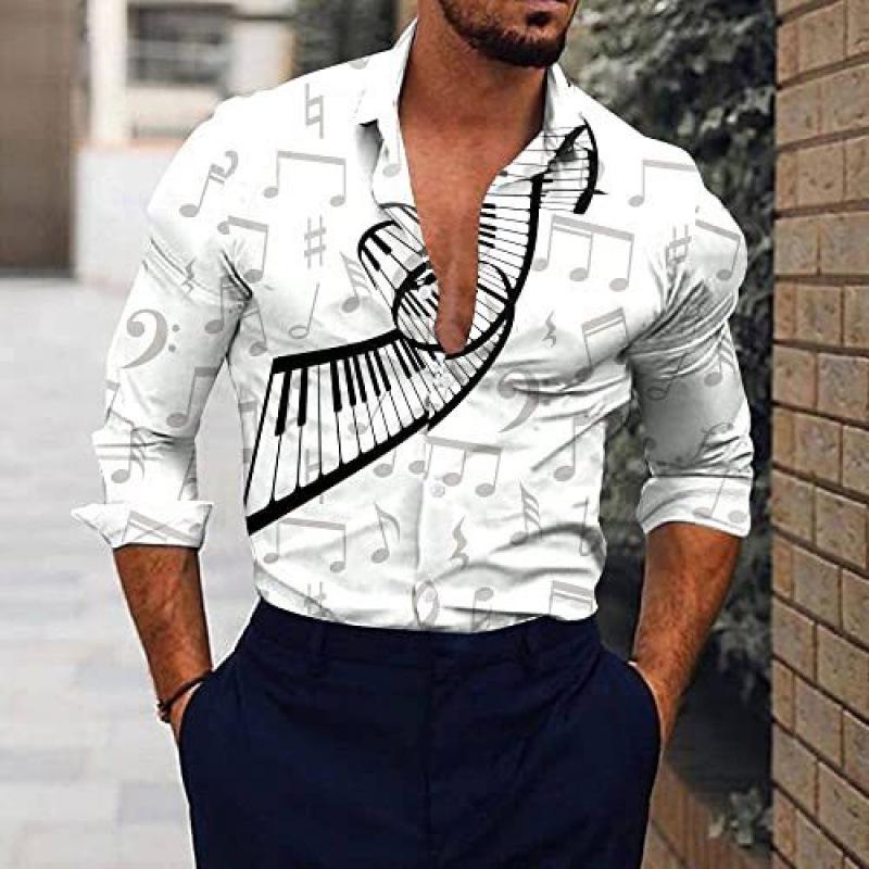 Men's Elegant 3D Printed Long Sleeve Shirts Turn Down Collar Party Casual Camisas Hombre Plus Size Streetwear Fashion Blouse