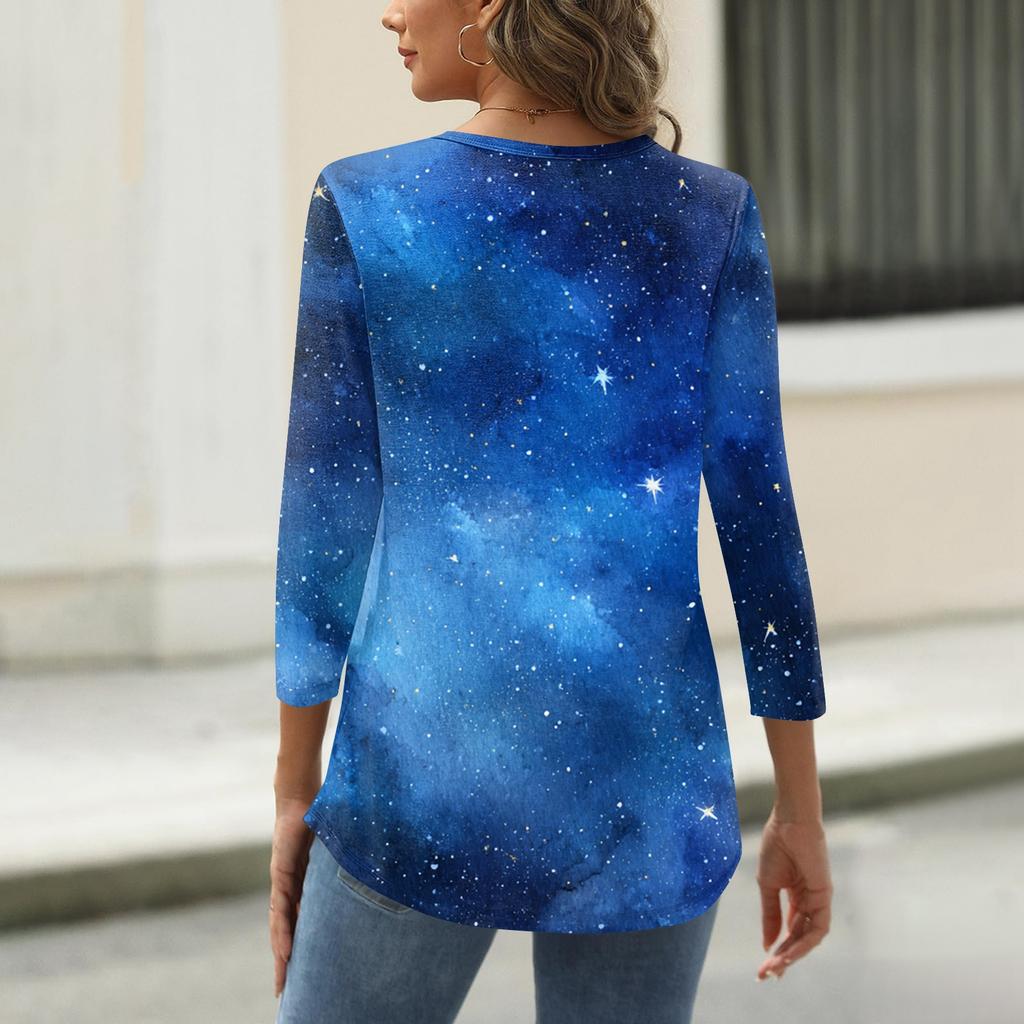 Women's T Shirt Print 3/4 Sleeve Daily Weekend Fashion Basic Round Neck Regular Top