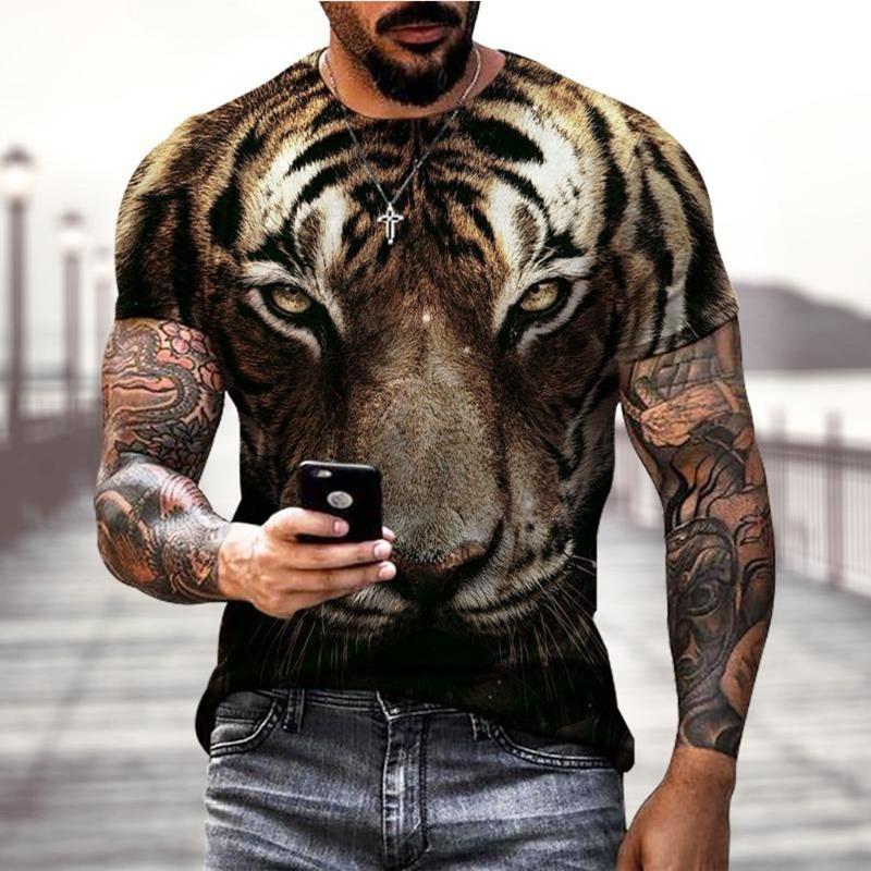 Summer Tees Tops 3D Tiger Print Men's T-Shirt Casual Animal Pattern T Shirt Streetwear Quick Dry Fashion Oversized Clothes