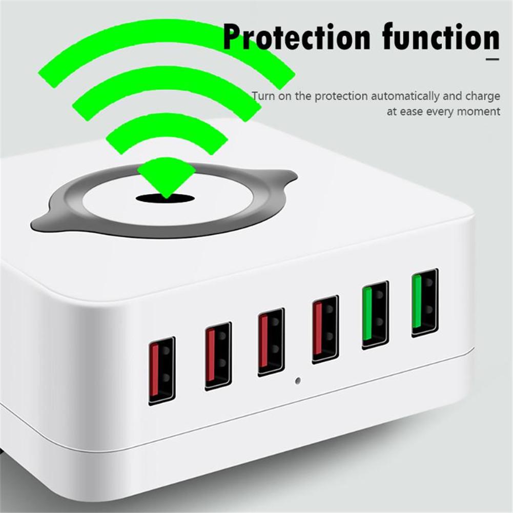 6-Port USB Qi Fast Wireless Charger Dual Quick Charge QC3.0 Charging Station