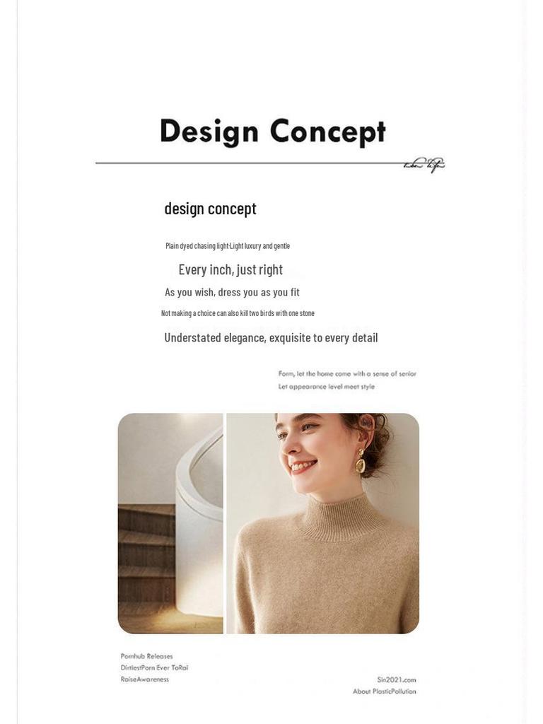 Women's Cashmere Half High Neck Slimming Solid Color Sweater for Autumn/Winter