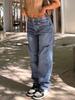 Rose Beauty A Y2K 90s High Waist Slant Pocket Cut Out Ripped Raw Straight Leg Washed Jeans Daily Casual Denim Trousers
