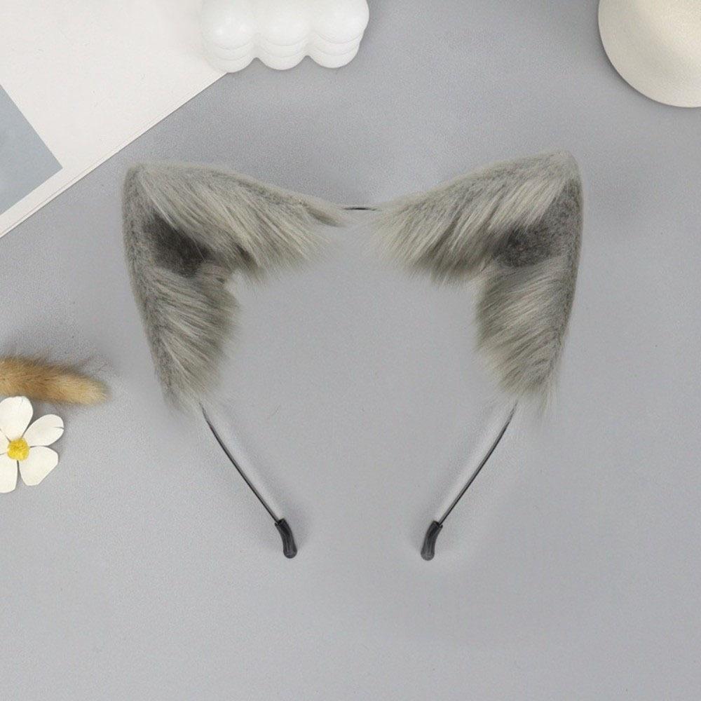 Furry Gothic Headband Animal Cosplay Headband Funny Hair Accessories Children серый