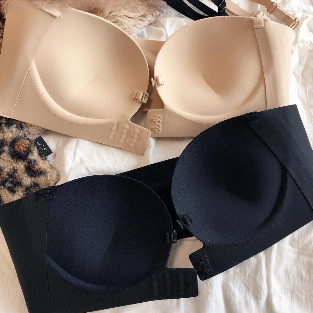 Summer Front Buckle Seamless Bra Women Detachable Strap Invisible Underwear Sexy Push Up Bralette Anti-slip Intimates Lingerie