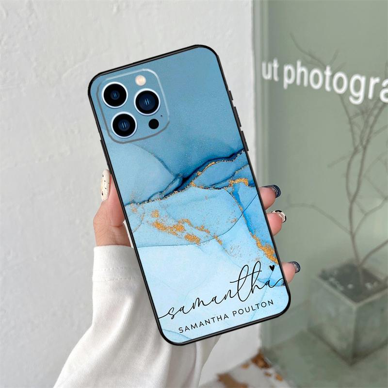 Coque de téléphone personnalisée en marbre avec nom personnalisé pour iPhone 16 15 13 12 Mini 11 14 Pro Max X XR XS MAX Plus Cover Coque