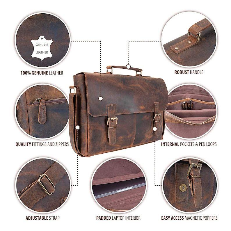 Retro Buffalo Hunter Deri Dizüstü Messenger Çanta Ofis Evrak Çantası Kolej Çantası