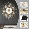Large Silent Sunflower Shape Wall Clock Iron Metal Modern Non-Ticking Round Dial 27.5 Inch Chic Decorative Clock for Living Roo