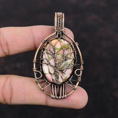 Tree Of Life Copper Pink Opal Pendant Copper Wire Wrapped Pendant Handmade Jewelry Genuine Gemstone Pendant Copper Wire Jewelry Gift For Her