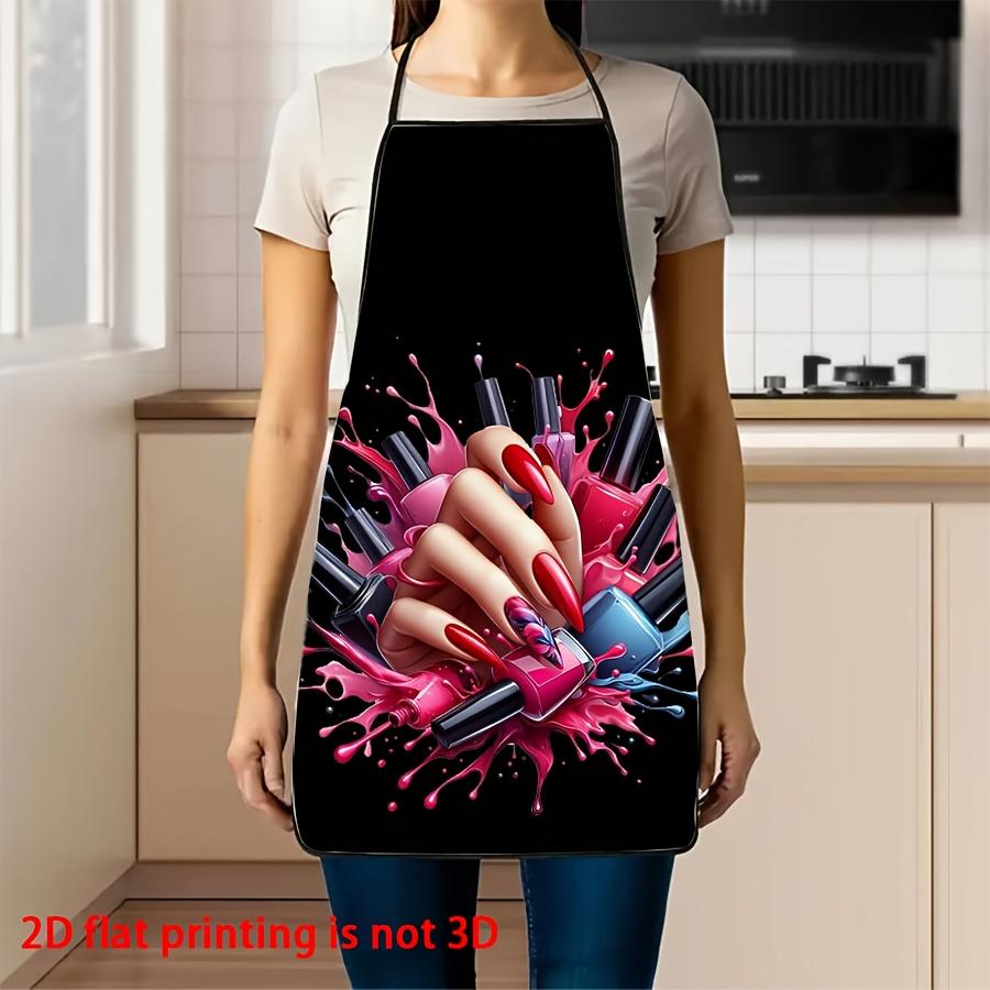 Nail Polish Splash Apron, Manicure Theme Kitchen Cooking Bib, Colorful Nail Art Pattern, Multiple Sizes Available