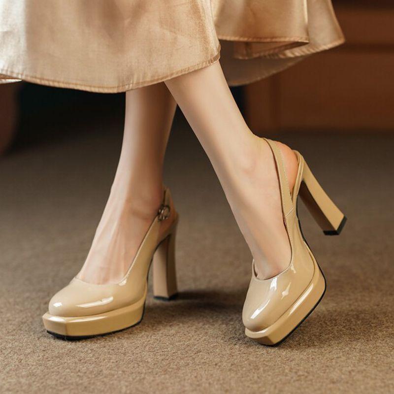 Temperament Thick Heel Bag Head Sandals Women's 2025 Summer Waterproof Table Thick Sole Retro Round Head Back Empty Word with High Heels