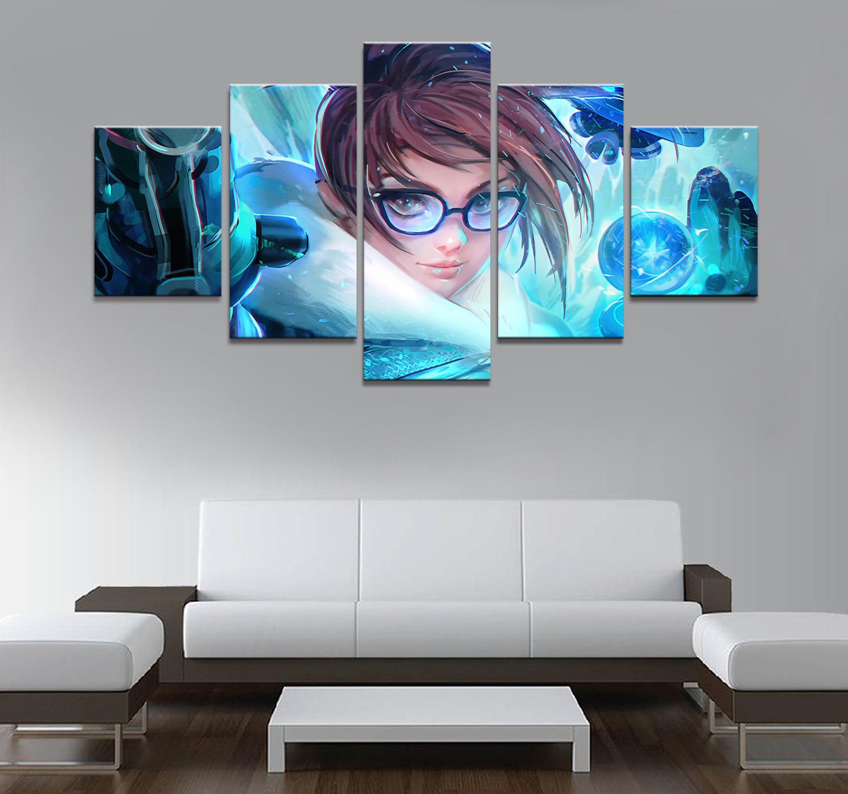 

Домашний декор, художественный HD-плакат, фотографии, принты на холсте, 5 шт., модульная игра Mei Overwatch, декоративная живопись для гостиной, без рамки 20x35cm*2 20x45cm*2 20x55cm*1
