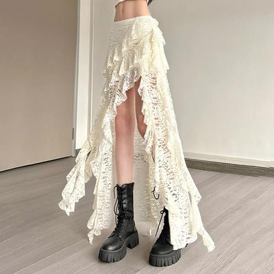 Tendência de Verão Calças Skinny Diárias Versáteis Borlas Saias Femininas Bainha Irregular Babados Multicamadas Renda Patchwork Saias Doces