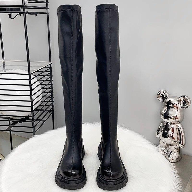 Women's Over-the-Knee High-Tube Autumn/Winter Knight Boots - Slim, Height-Increasing, Elastic, Plus Velvet with Zipper.