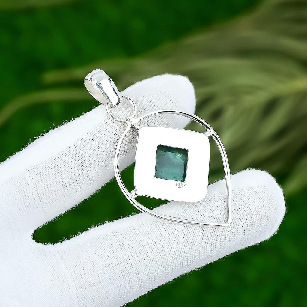 925 Silver Square Russian Malachite Gemstone Trendy Anniversary Pendant Jewelry