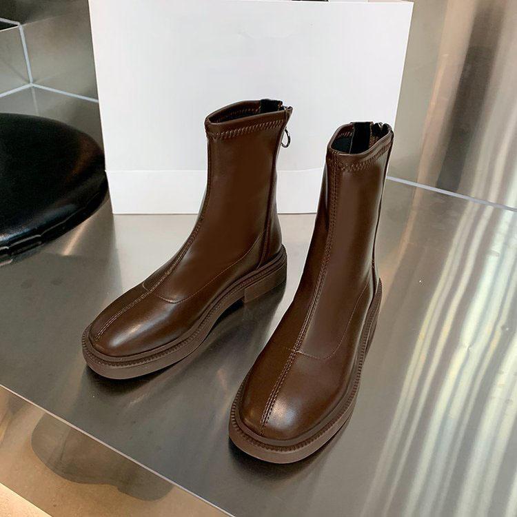 Fashion 2024 Autumn Women Ankle Boots Platform Shoes Waterproof Pu Leather Booties Woman Flat Round Toe White Short Boots Botas De Mujer