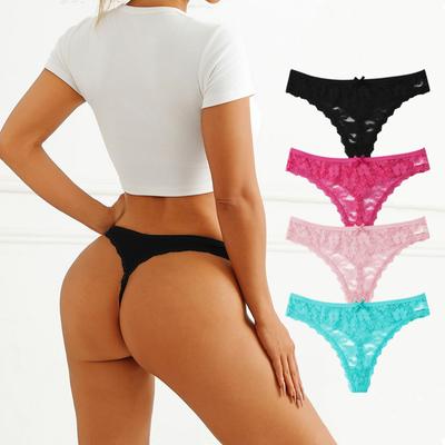 4 pezzi/set mutandine perizoma da donna sexy intimo da donna in pizzo mutande traforate lingerie trasparente slip da donna tanga solido