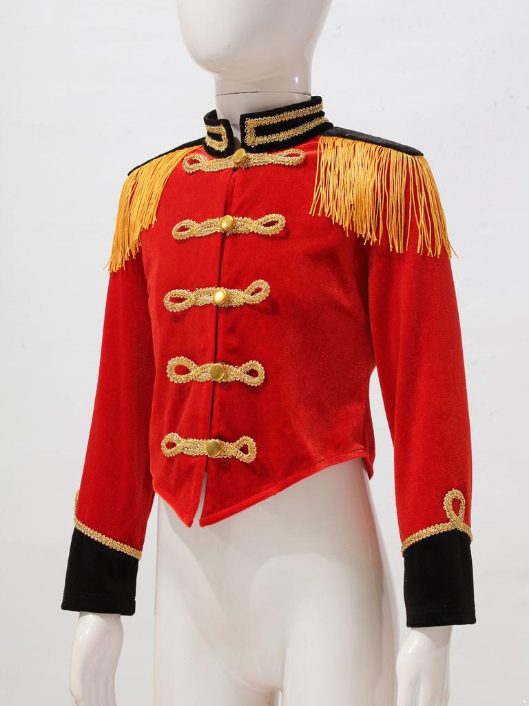 Kids Girls Ringmaster Jacket Costume Long Sleeve Fringe Tassel Shoulder Jacket Coat Circus Tailcoat Halloween Cosplay Dress Up