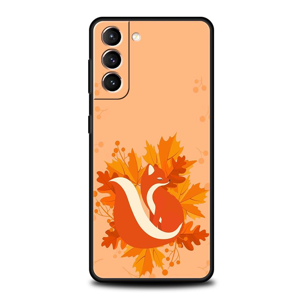 Phone Case For Samsung S24 S23 S22 Ultra S20 S21 FE 5G S10 S9 Plus S10E S8 S7 Edge Cover leaves fall fox pumpkin Halloween