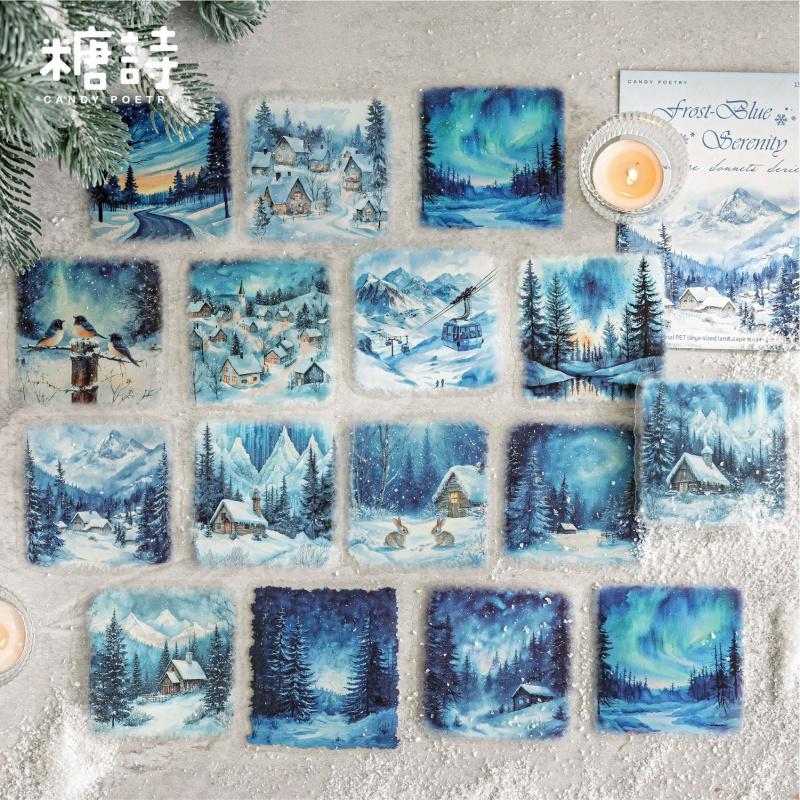 15 Sheets Winter Snow Scene Sticker Pack No-Repeat Designs For Hand Account Embellishment