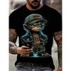 Herren schwarzes Kurzarm-T-Shirt mit Rundhalsausschnitt, weiches Baumwollgefühl, mit einem auffälligen Cartoon-Affen im Streetwear-Stil, der ein Handy hält, ideal für Freizeit
