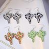 Personalized And Creative Checkered Colored Cactus Earrings, Exaggerated Acrylic Cow Pattern Earrings