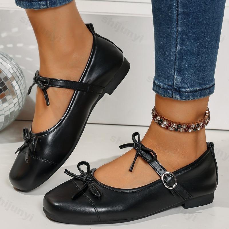 Fashion Elegant Bow Design Shallow Mouth Casual Mary Jane Shoes Women's 2025 New Autumn Soft Soled Comfortable Fashion Flat Single Shoes