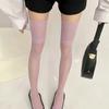 Vintage Colorful Patterned Over Knee Socks Floral Lace Trim Fishnet Mesh Stretchy Nylon Thigh High Stockings For Women