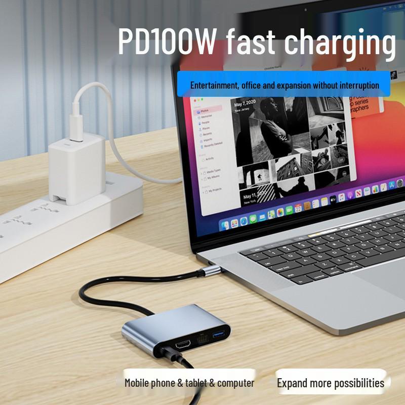 USB-C 4-in-1 Docking Station for Apple Laptop/iPad with HD Converter, USB 3.0 & 100M Network