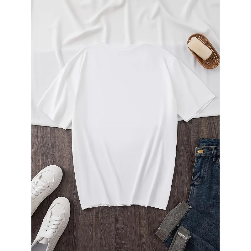 Women's Joyful Face Letter Graphic Tee Crew Neck Short Sleeve All-Season Machine Washable Playful Casual Trendy Top