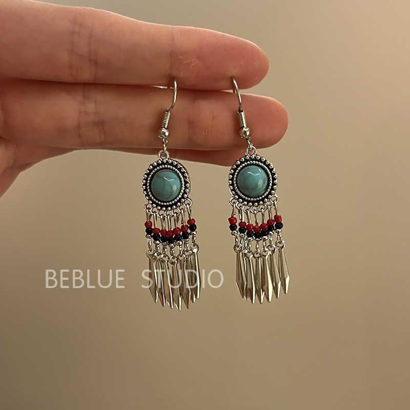 

Ретро круглые серьги-крючки с бахромой из пайеток и бисера, этнический стиль, нишевый дизайн, модные серьги в холодном стиле, женские