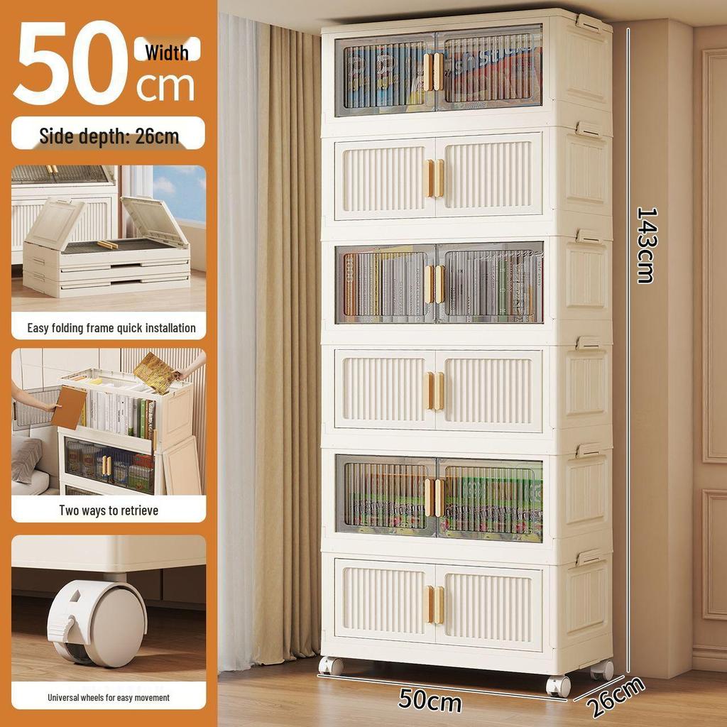 Foldable Multi-Layer Plastic Storage Cabinet - Dustproof Organizer for Toys, Snacks, and Miscellaneous Items